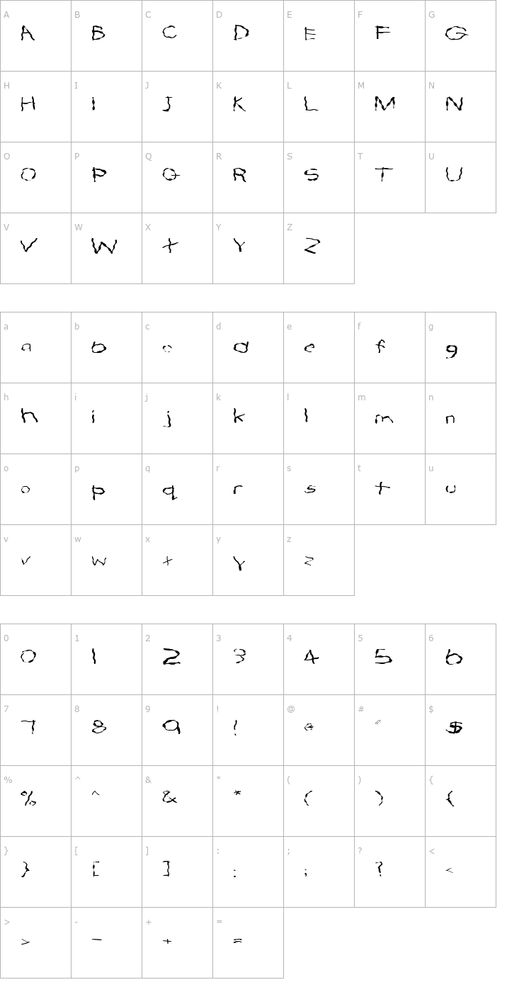 Character Map FZ HAND 22 WAVEY EX Font