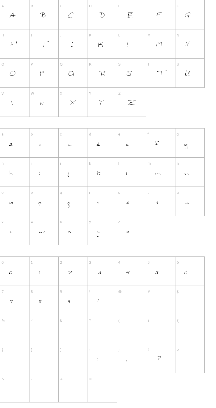 Character Map FZ HAND 24 ITALIC Font