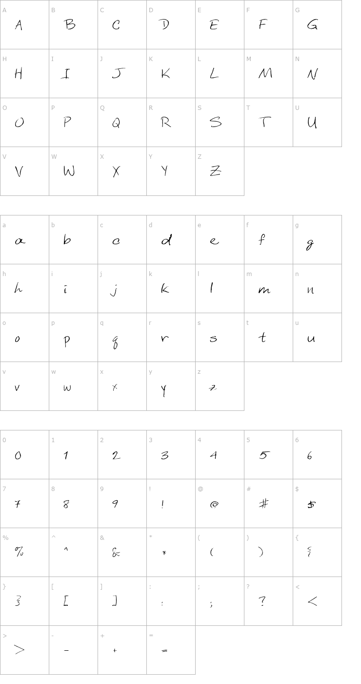 Character Map FZ HAND 6 EX Font