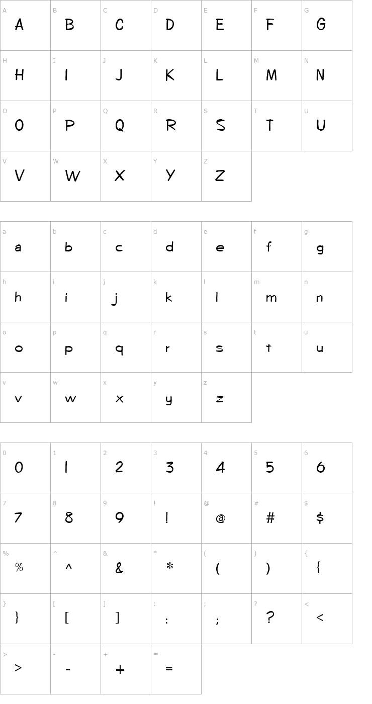 Character Map FZ HAND 7 Font