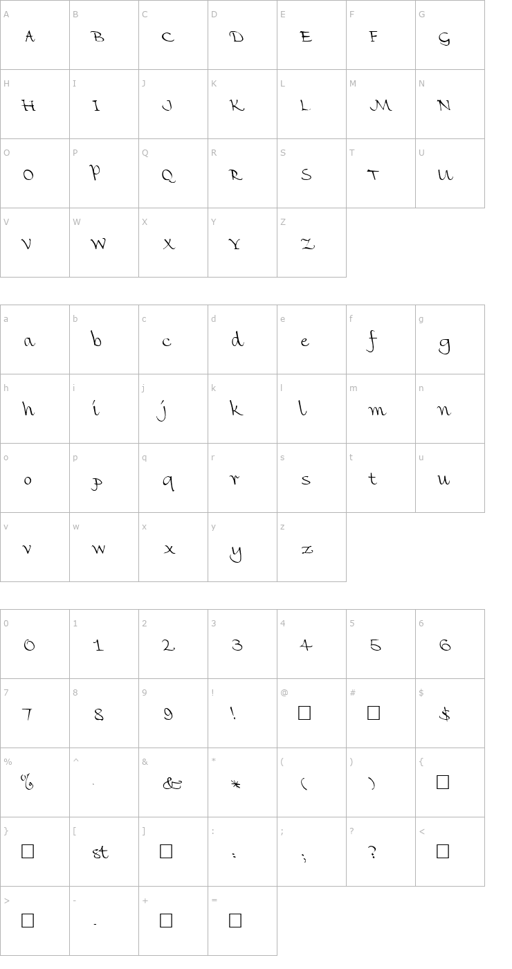 Character Map FZ HAND 8 LEFTY Font