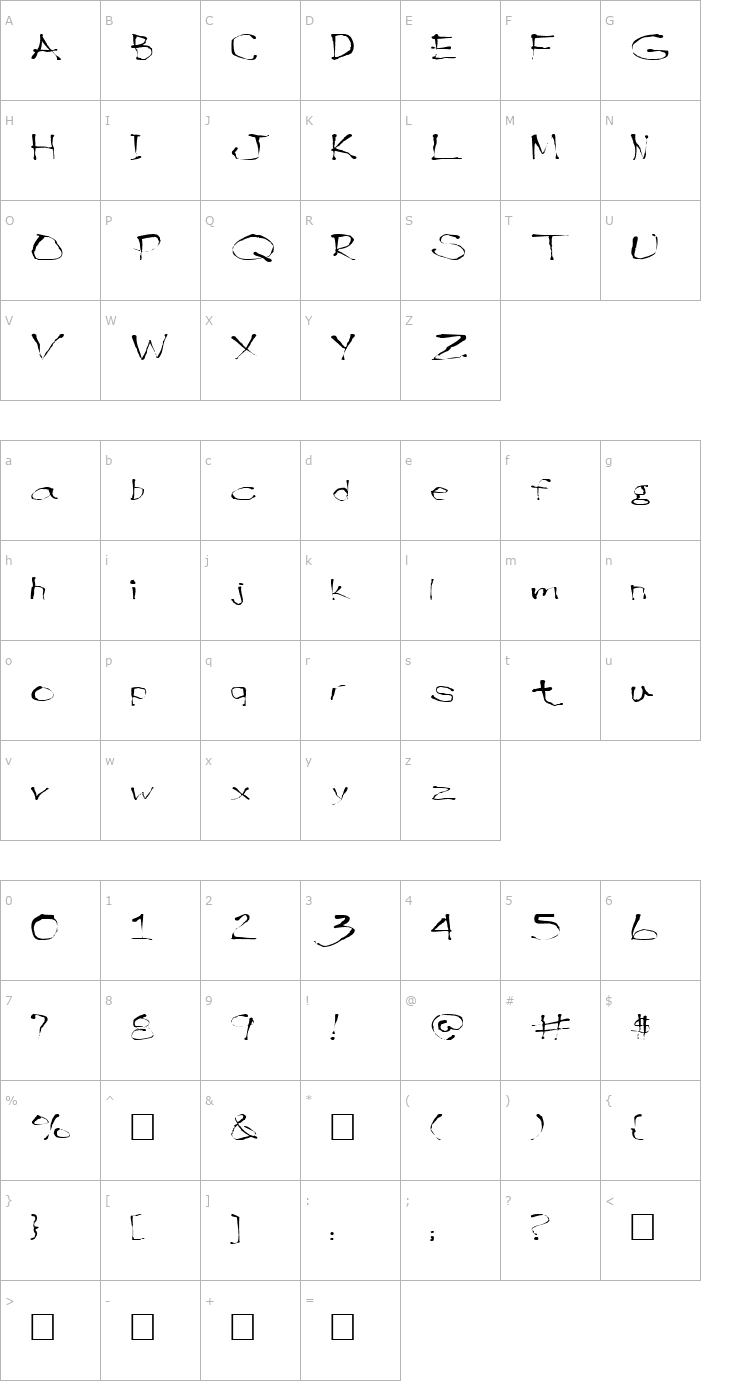 Character Map FZ HAND 9 EX Font