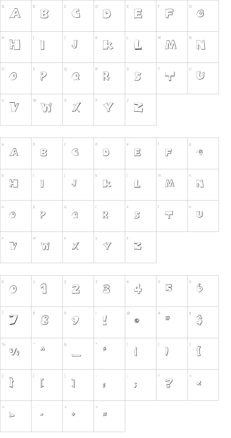 Character Map FZ JAZZY 10 3D Font