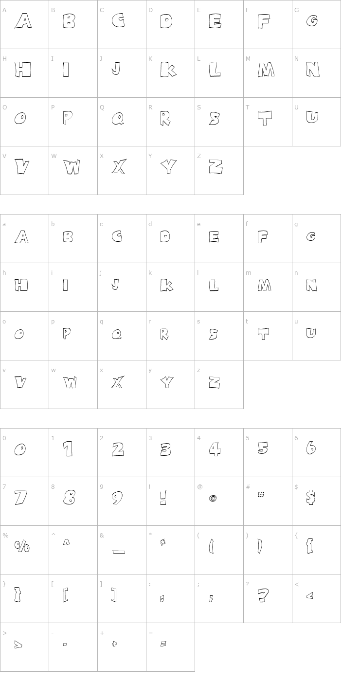 Character Map FZ JAZZY 10 HOLLOW Font