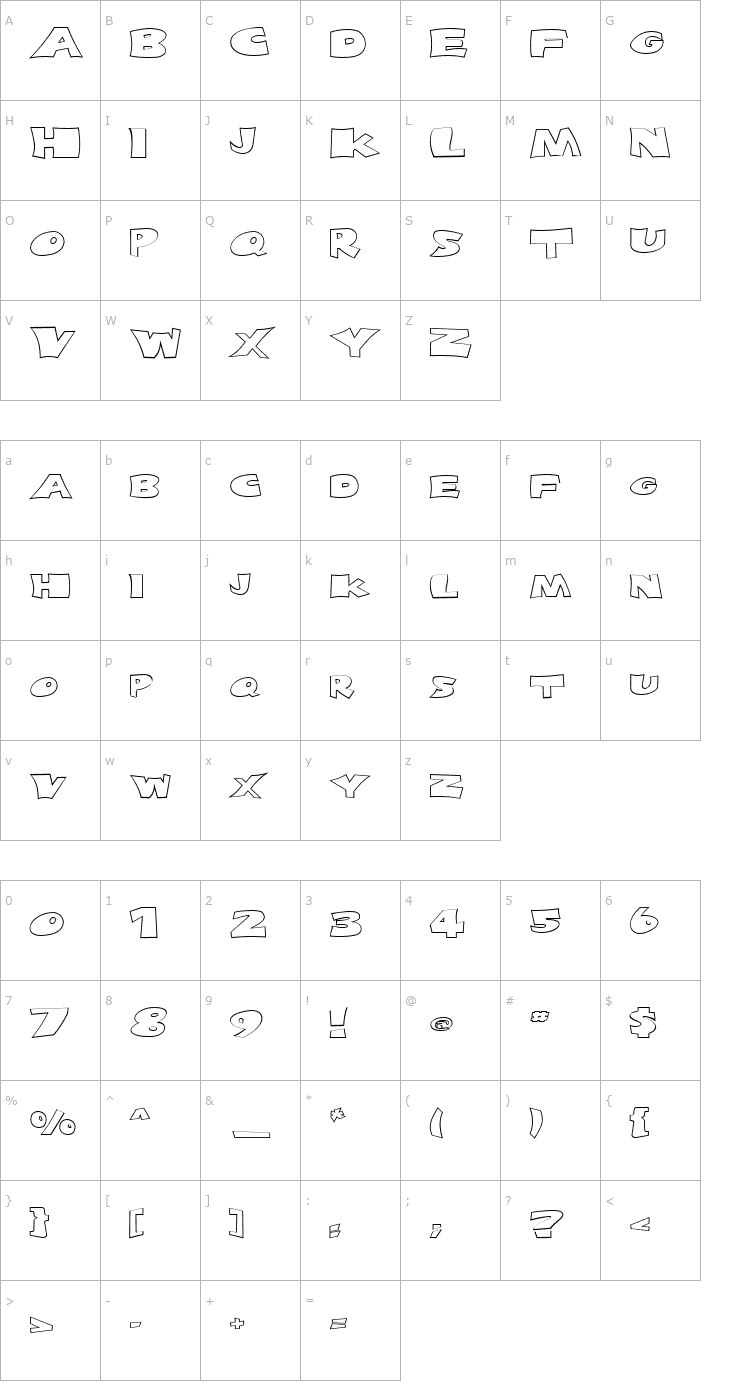 Character Map FZ JAZZY 10 HOLLOW EX Font
