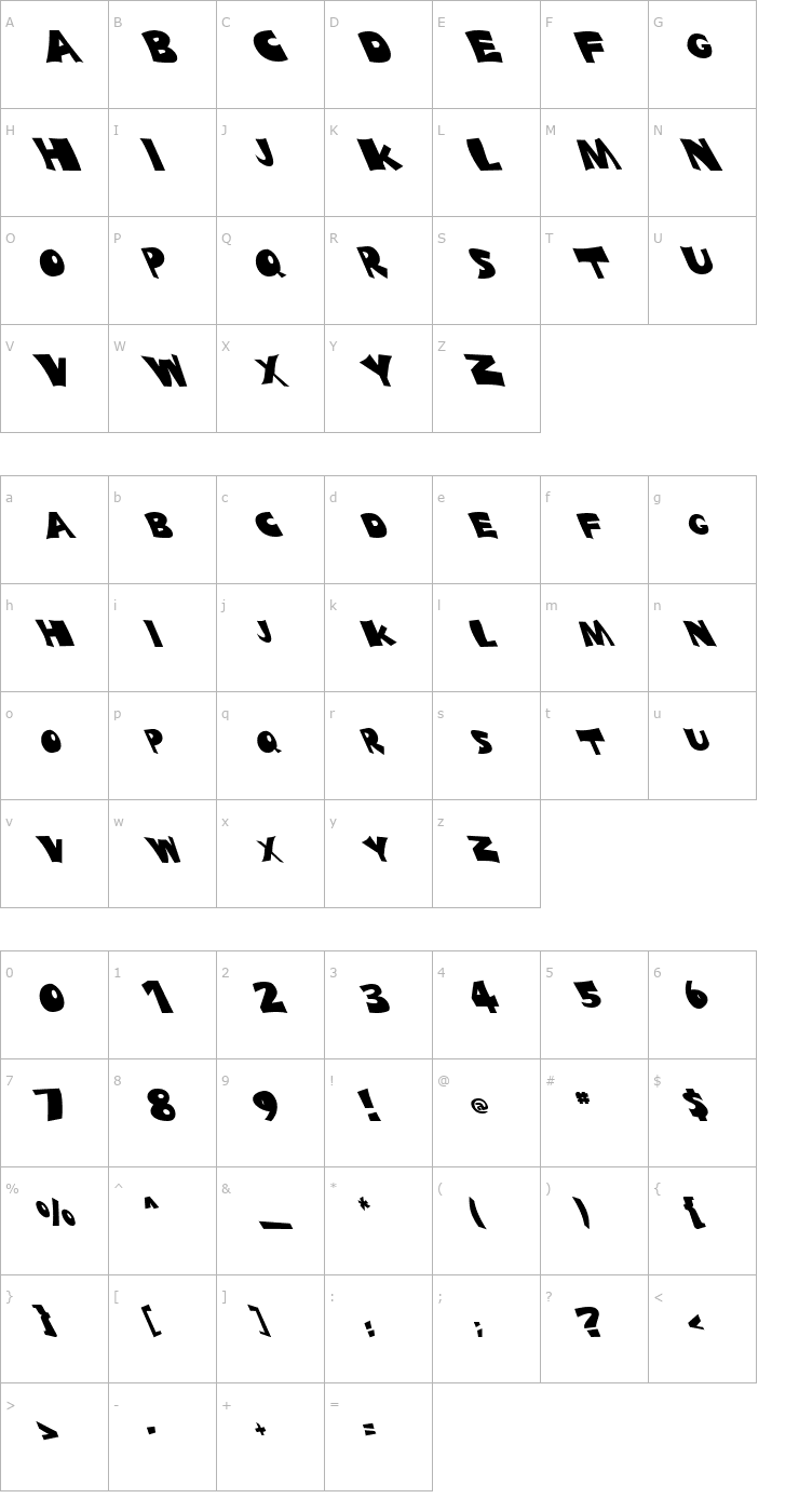 Character Map FZ JAZZY 10 LEFTY Font