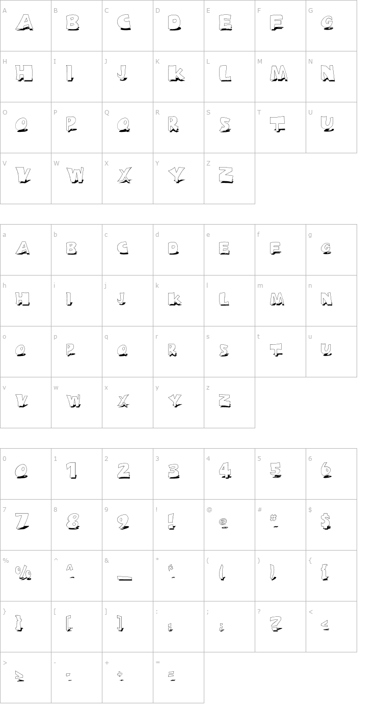 Character Map FZ JAZZY 10 SHADOW Font