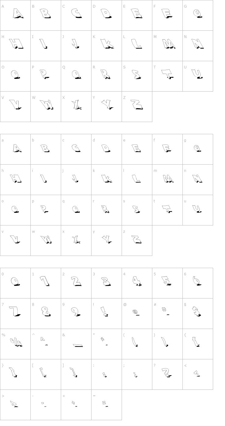 Character Map FZ JAZZY 10 SHADOW LEFTY Font