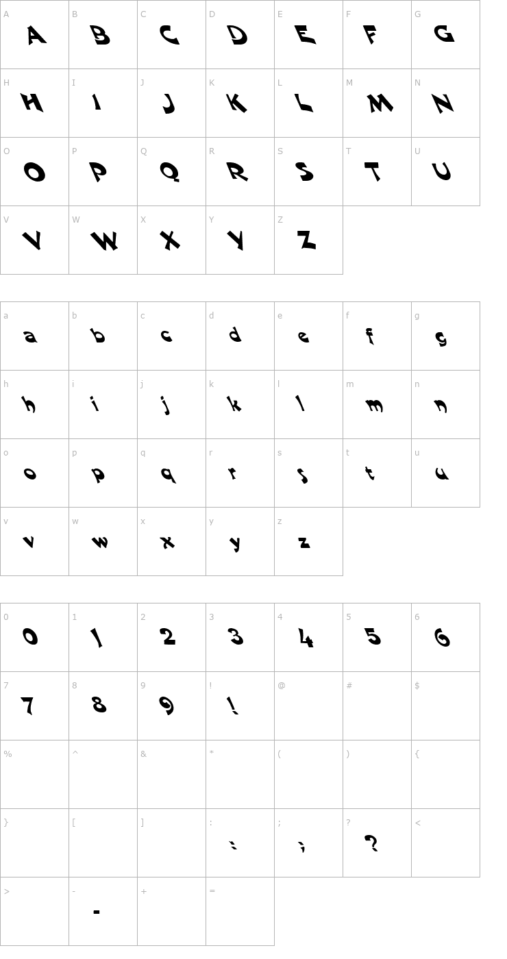 Character Map FZ JAZZY 11 LEFTY Font