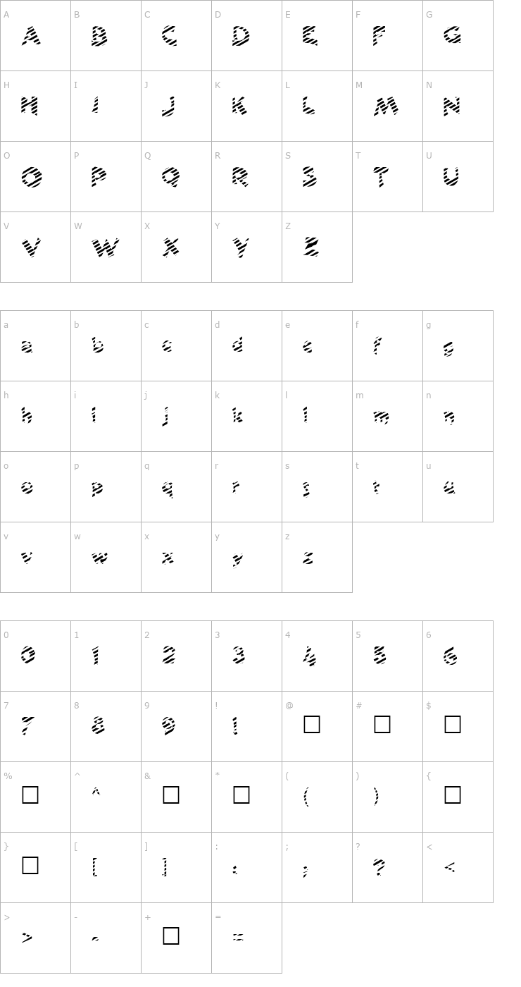 Character Map FZ JAZZY 11 STRIPED Font
