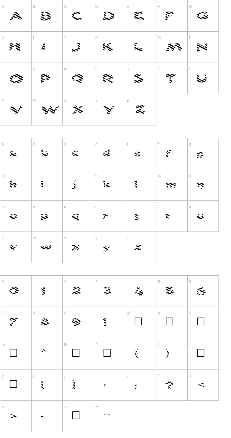 Character Map FZ JAZZY 11 STRIPED EX Font