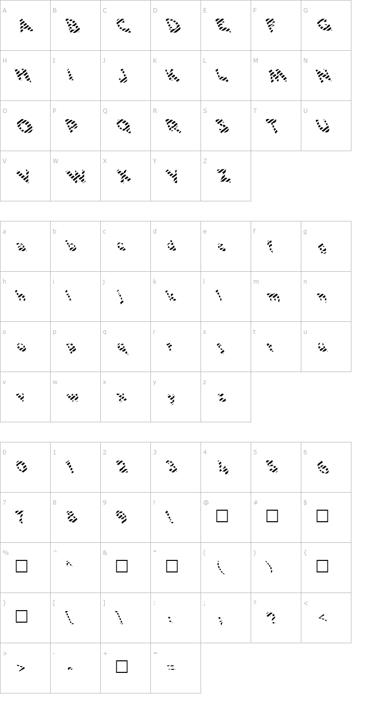 Character Map FZ JAZZY 11 STRIPED LEFTY Font