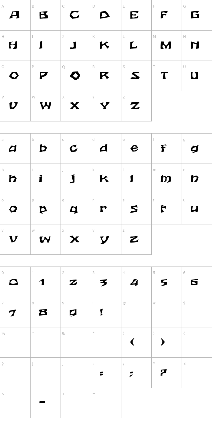 Character Map FZ JAZZY 12 EX Font