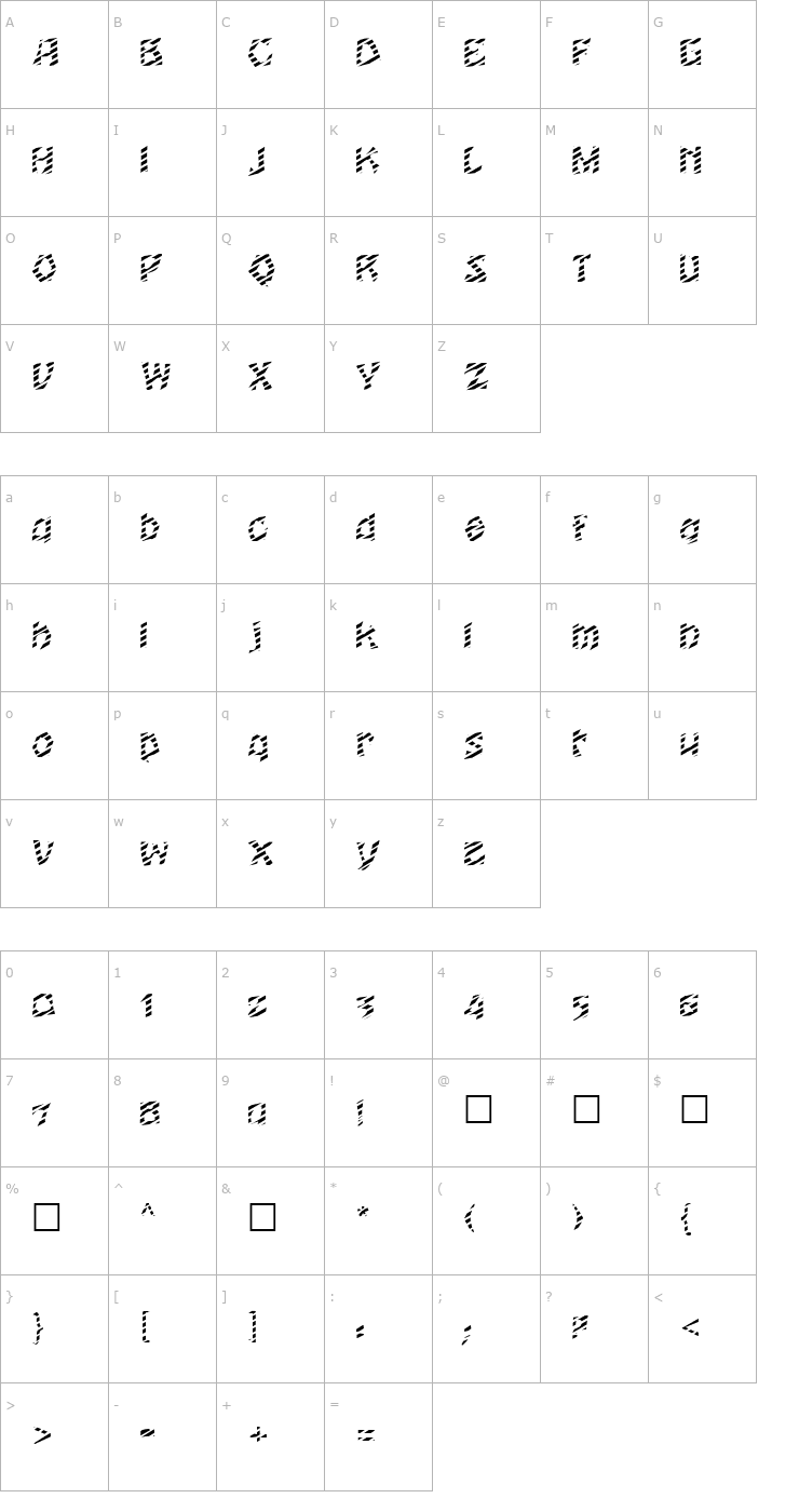 Character Map FZ JAZZY 12 STRIPED Font