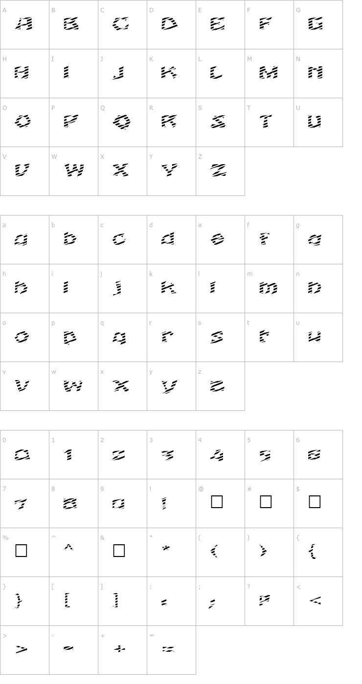 Character Map FZ JAZZY 12 STRIPED EX Font