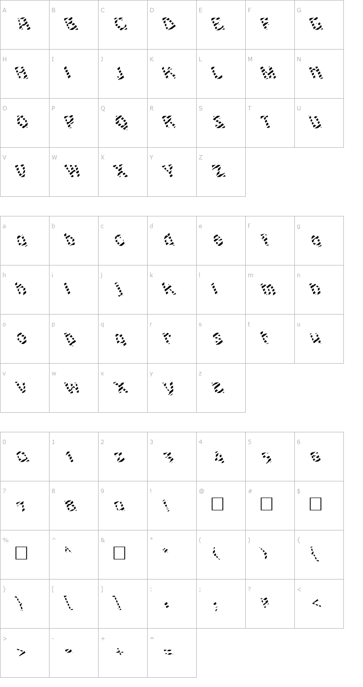 Character Map FZ JAZZY 12 STRIPED LEFTY Font