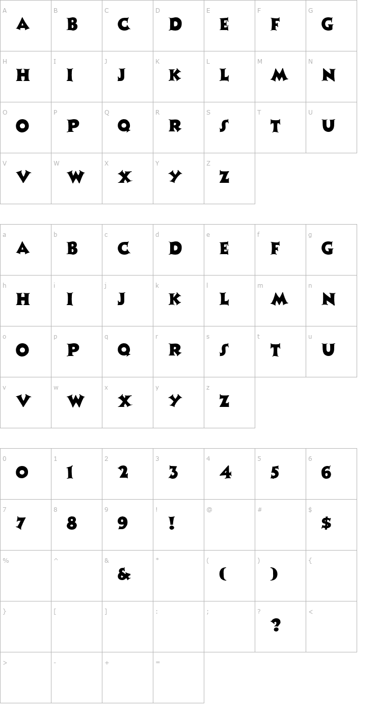 Character Map FZ JAZZY 13 Font
