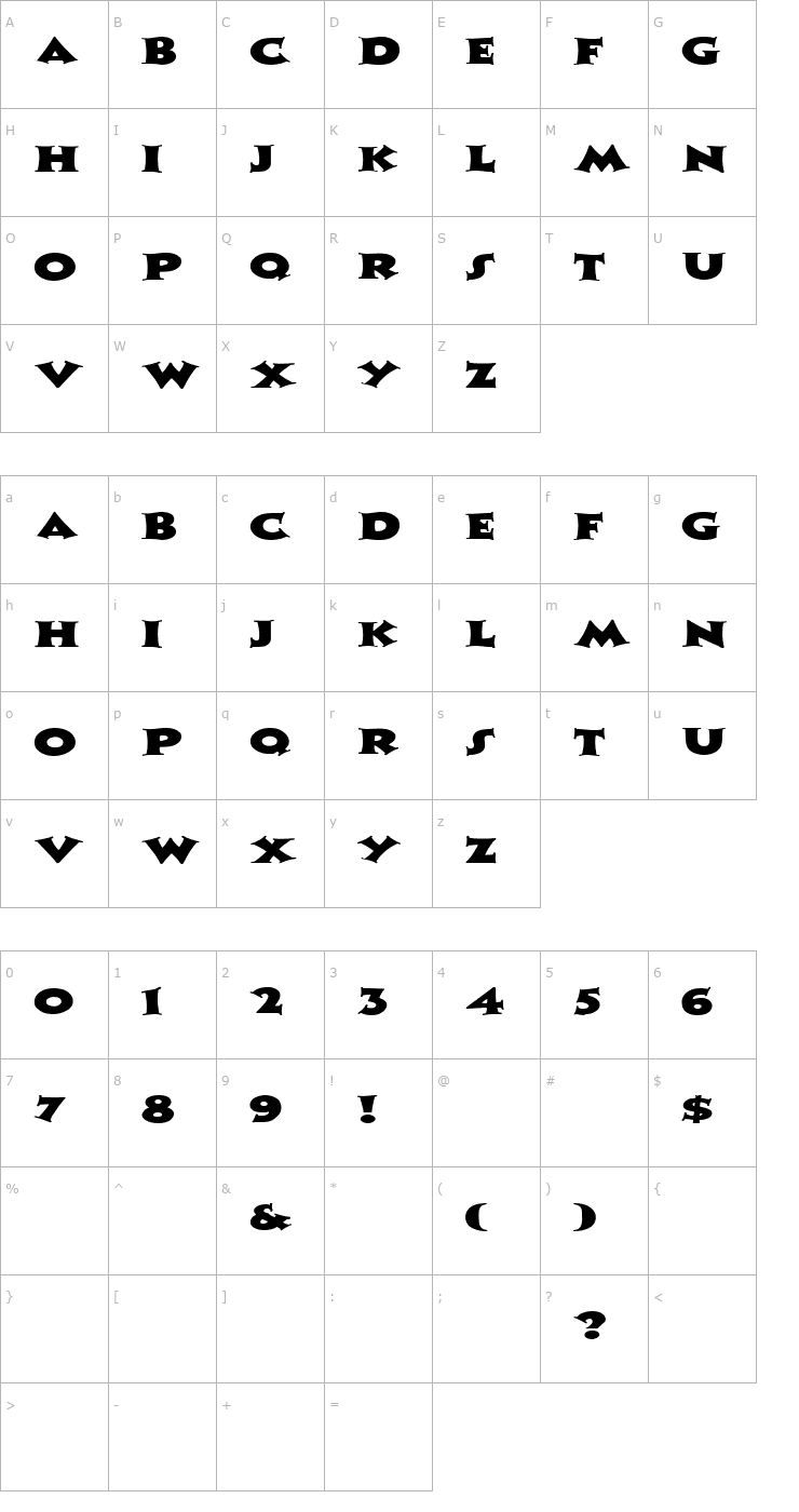 Character Map FZ JAZZY 13 EX Font
