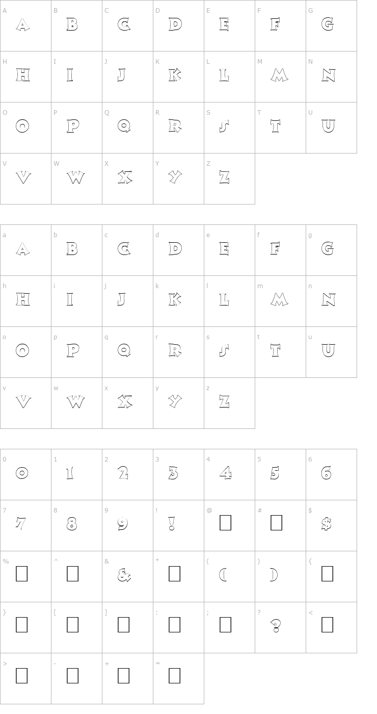 Character Map FZ JAZZY 13 HOLLOW Font