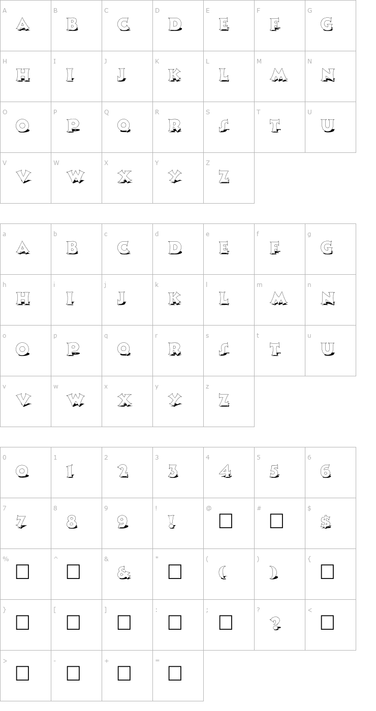 Character Map FZ JAZZY 13 SHADOW Font