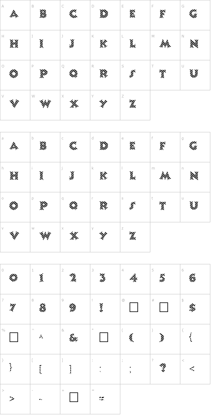 Character Map FZ JAZZY 13 STRIPED Font