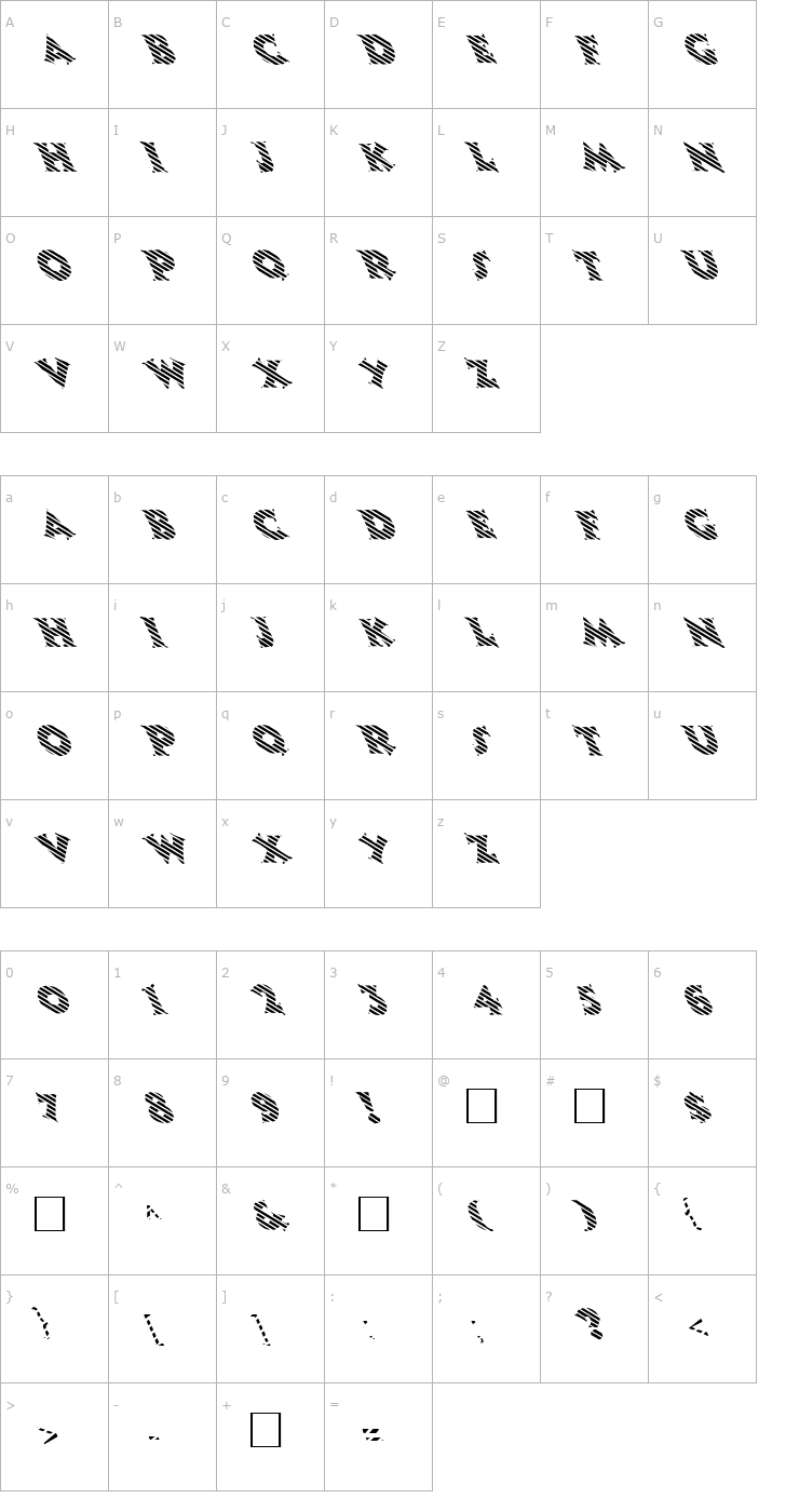 Character Map FZ JAZZY 13 STRIPED LEFTY Font