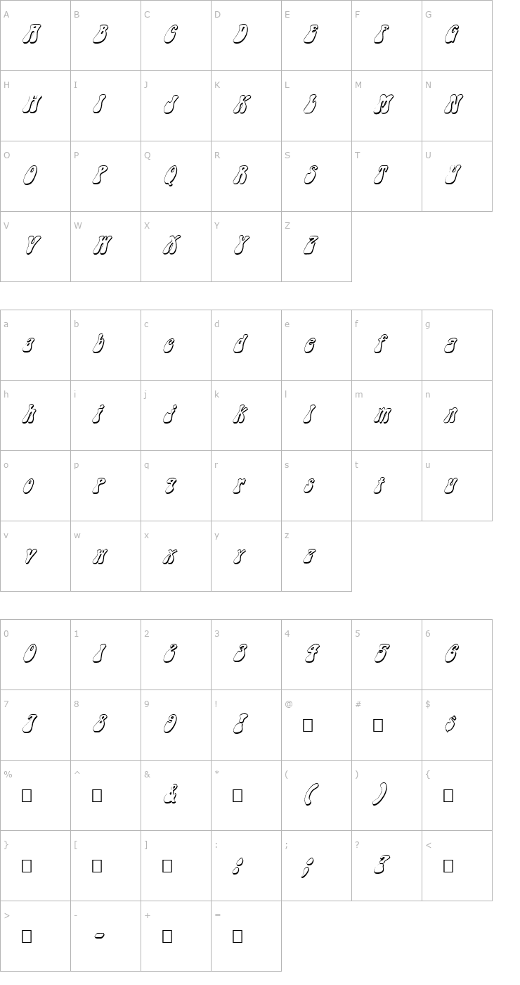 Character Map FZ JAZZY 14 3D ITALIC Font