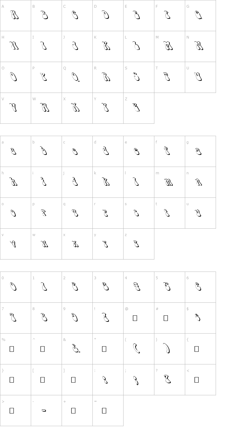 Character Map FZ JAZZY 14 3D LEFTY Font