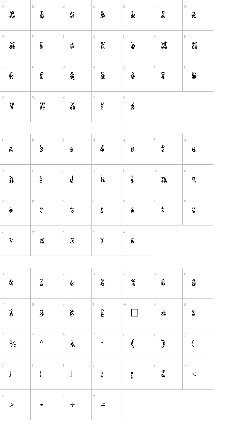 Character Map FZ JAZZY 14 HOLEY Font