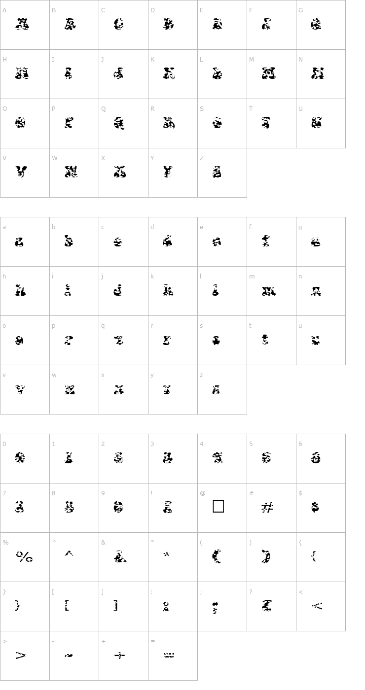 Character Map FZ JAZZY 14 HOLEY EX Font