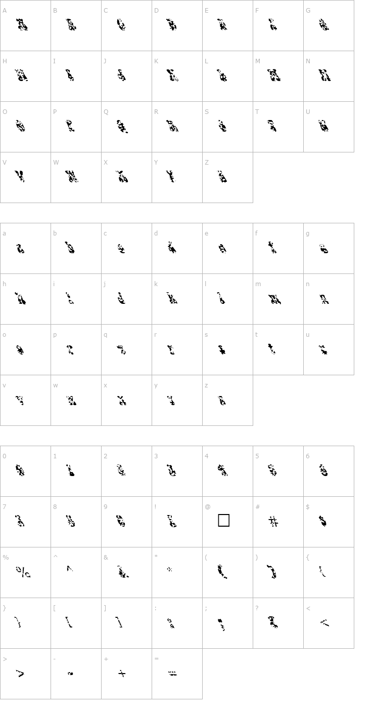 Character Map FZ JAZZY 14 HOLEY LEFTY Font