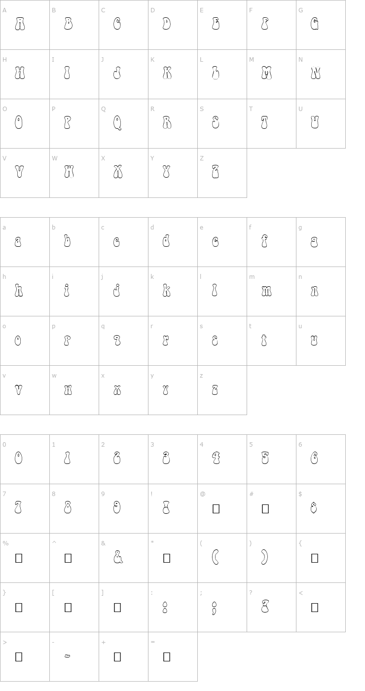 Character Map FZ JAZZY 14 HOLLOW Font