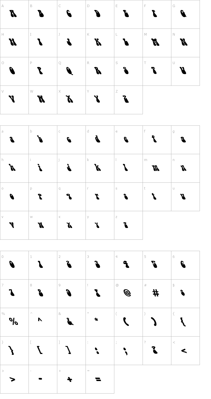 Character Map FZ JAZZY 14 LEFTY Font