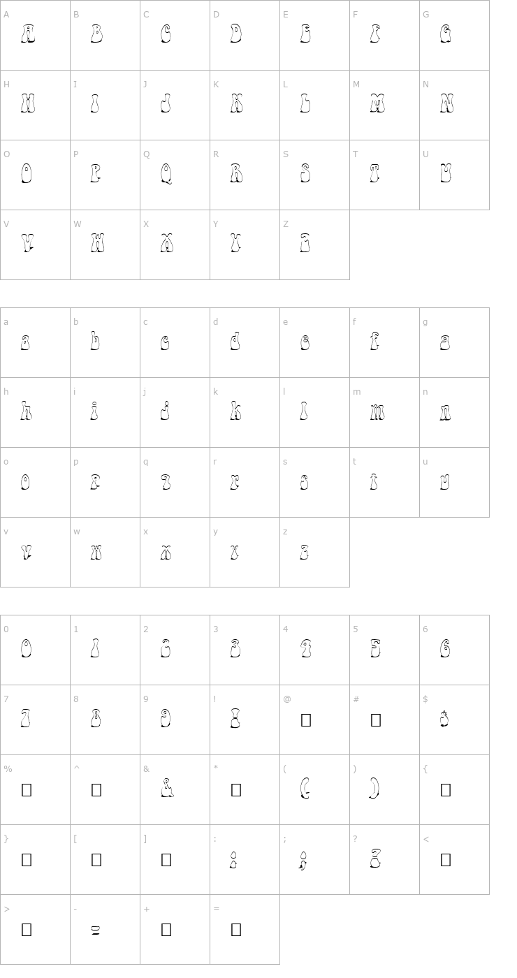 Character Map FZ JAZZY 14 SHADOW Font