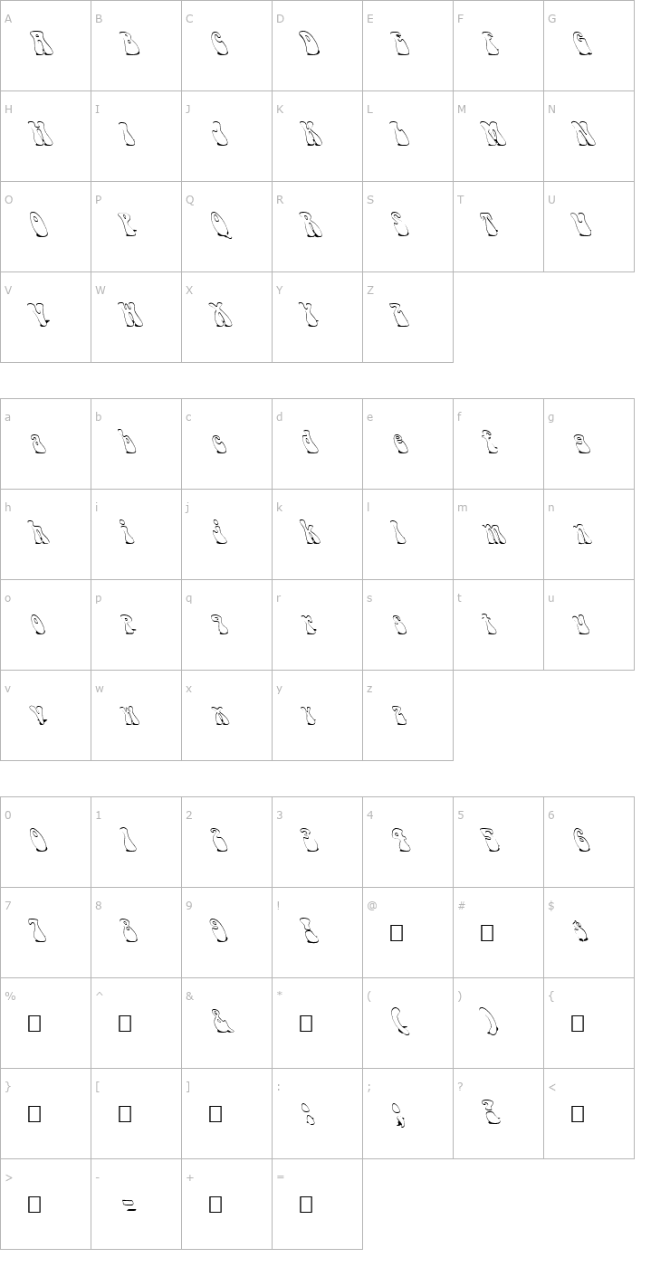 Character Map FZ JAZZY 14 SHADOW LEFTY Font