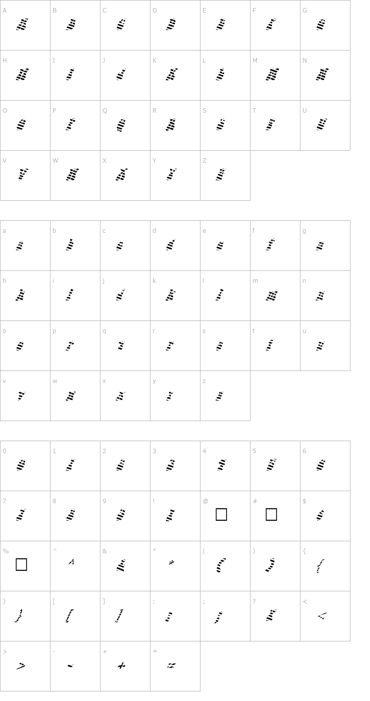 Character Map FZ JAZZY 14 STRIPED ITALIC Font