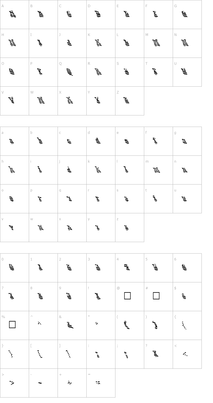 Character Map FZ JAZZY 14 STRIPED LEFTY Font