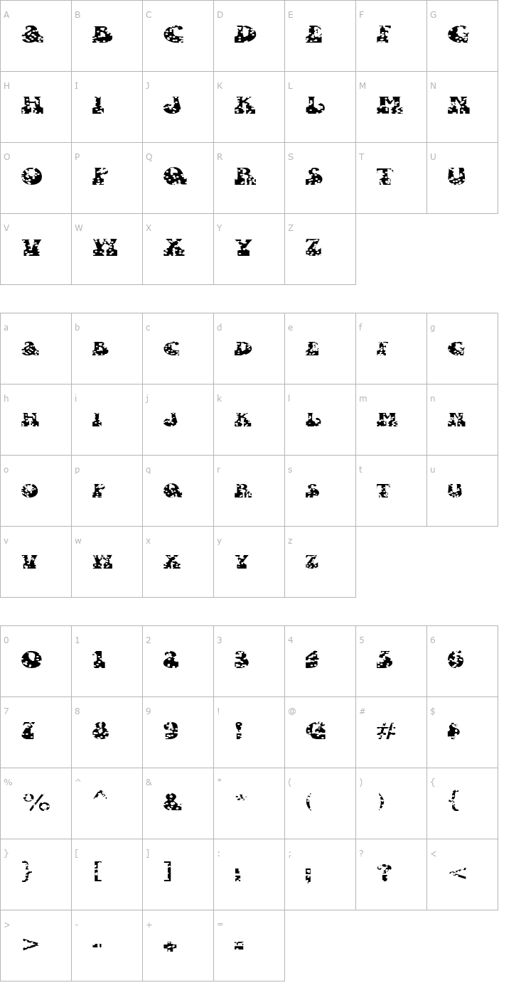 Character Map FZ JAZZY 16 HOLEY EX Font