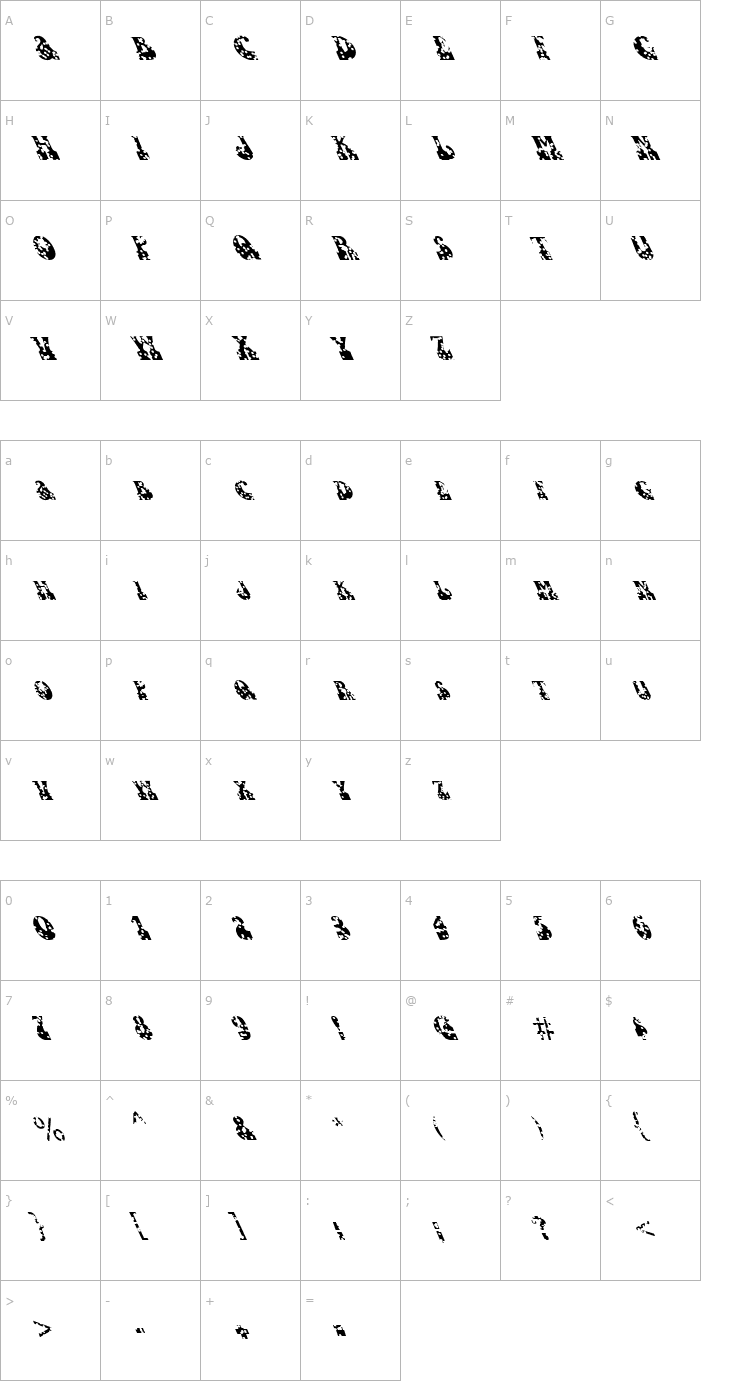 Character Map FZ JAZZY 16 HOLEY LEFTY Font