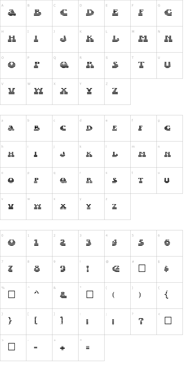 Character Map FZ JAZZY 16 STRIPED EX Font