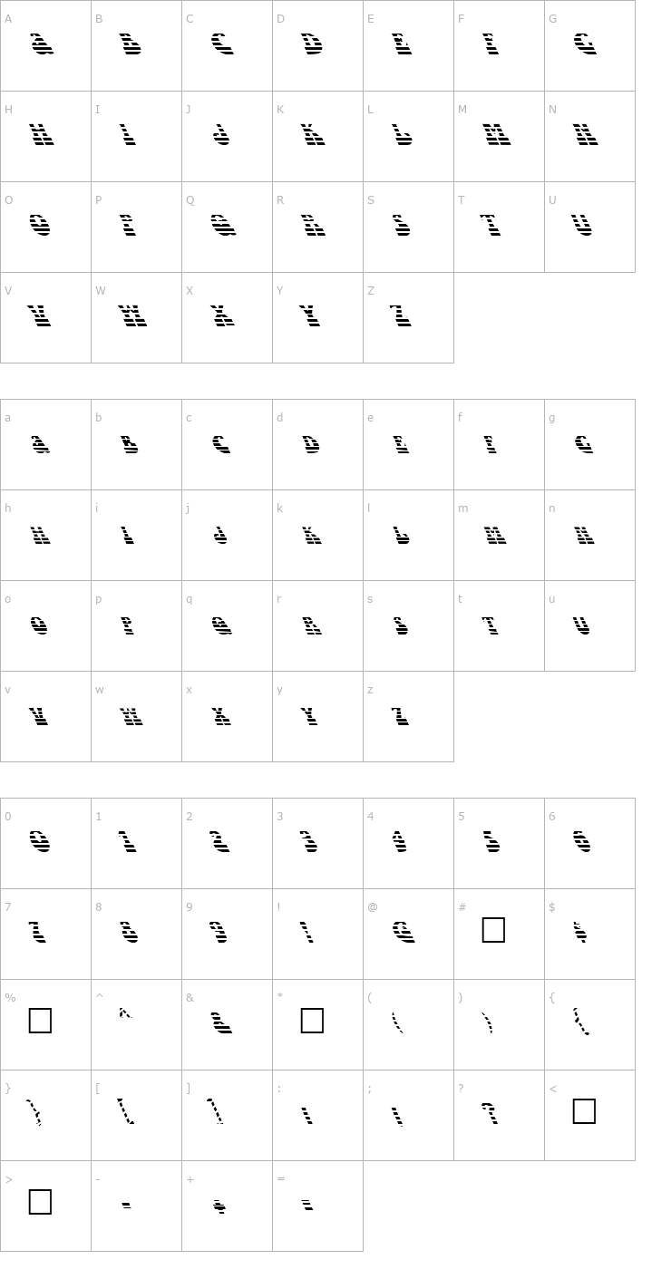 Character Map FZ JAZZY 16 STRIPED LEFTY Font