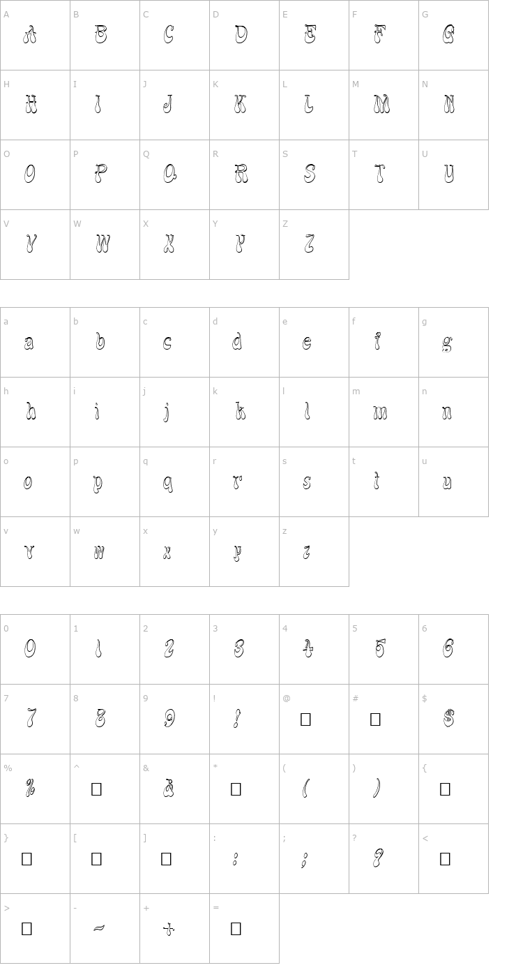 Character Map FZ JAZZY 17 3D ITALIC Font
