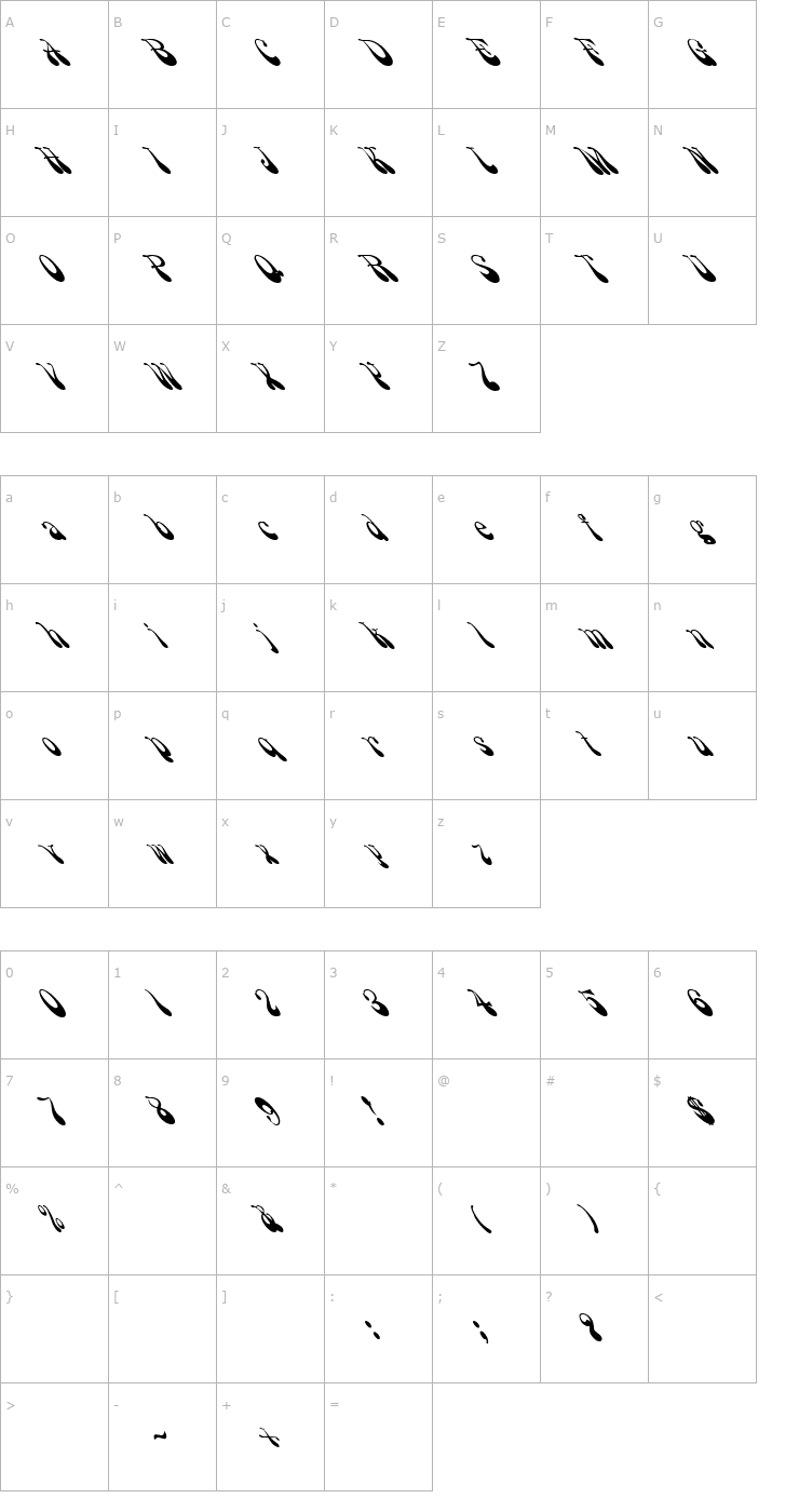 Character Map FZ JAZZY 17 LEFTY Font