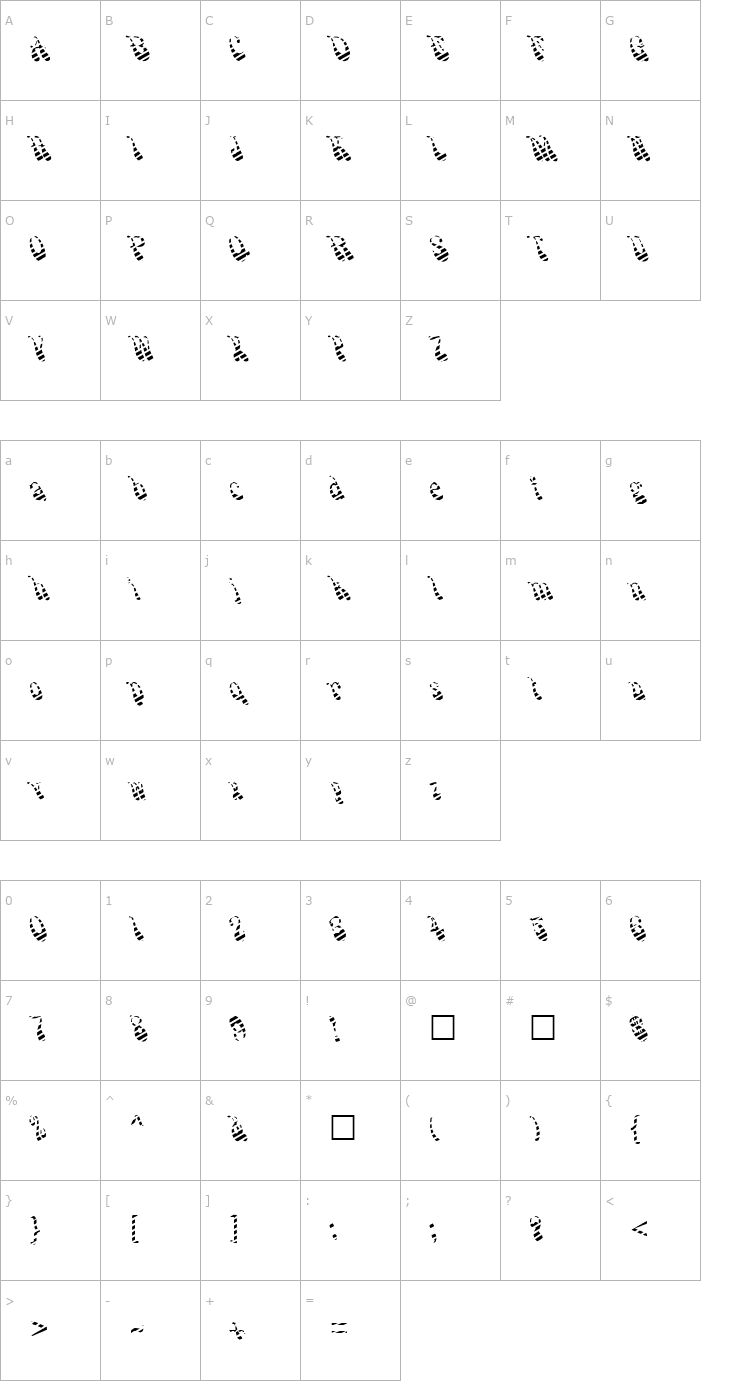 Character Map FZ JAZZY 17 STRIPED Font