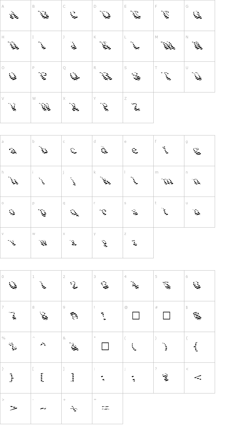 Character Map FZ JAZZY 17 STRIPED EX Font