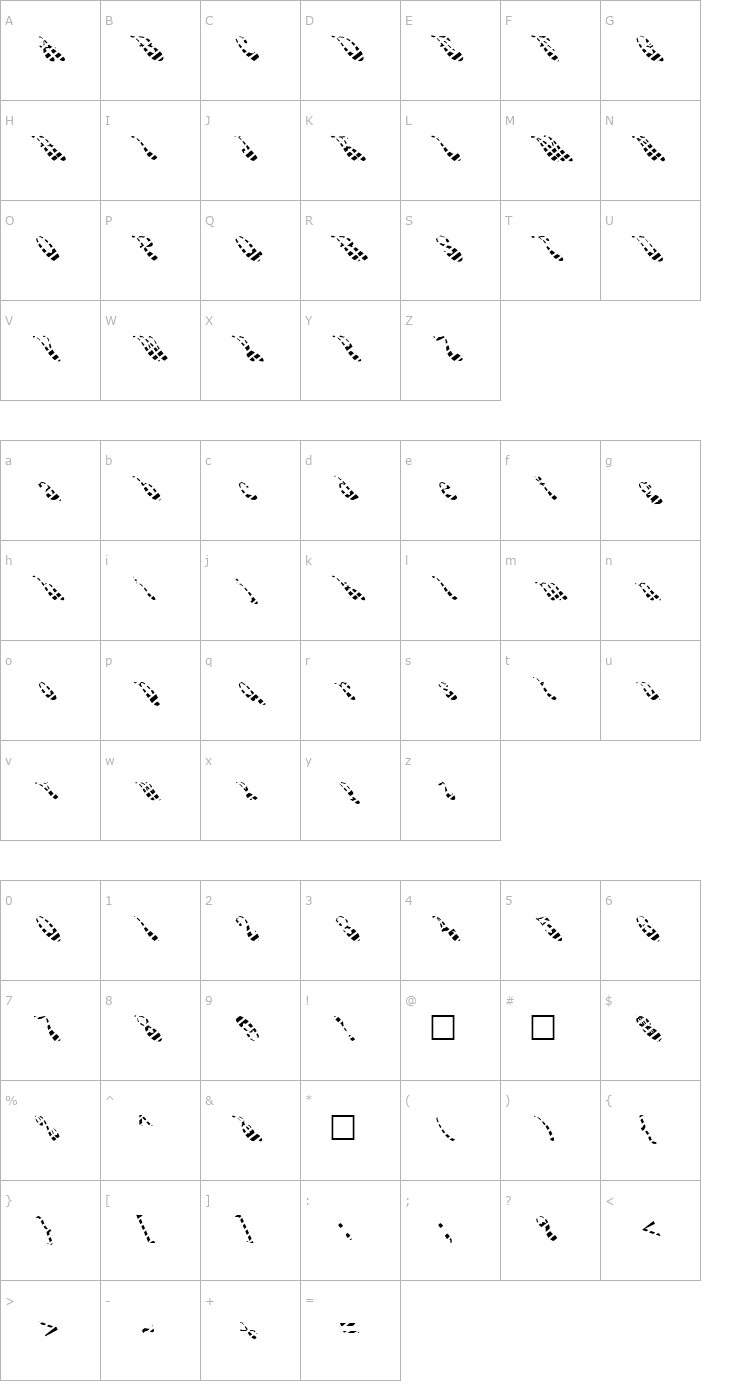 Character Map FZ JAZZY 17 STRIPED LEFTY Font