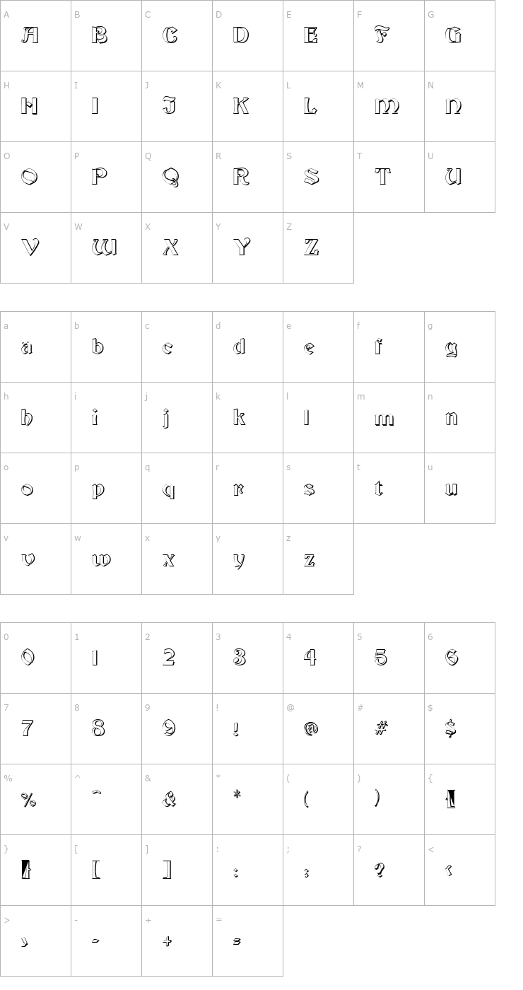 Character Map FZ JAZZY 19 3D Font