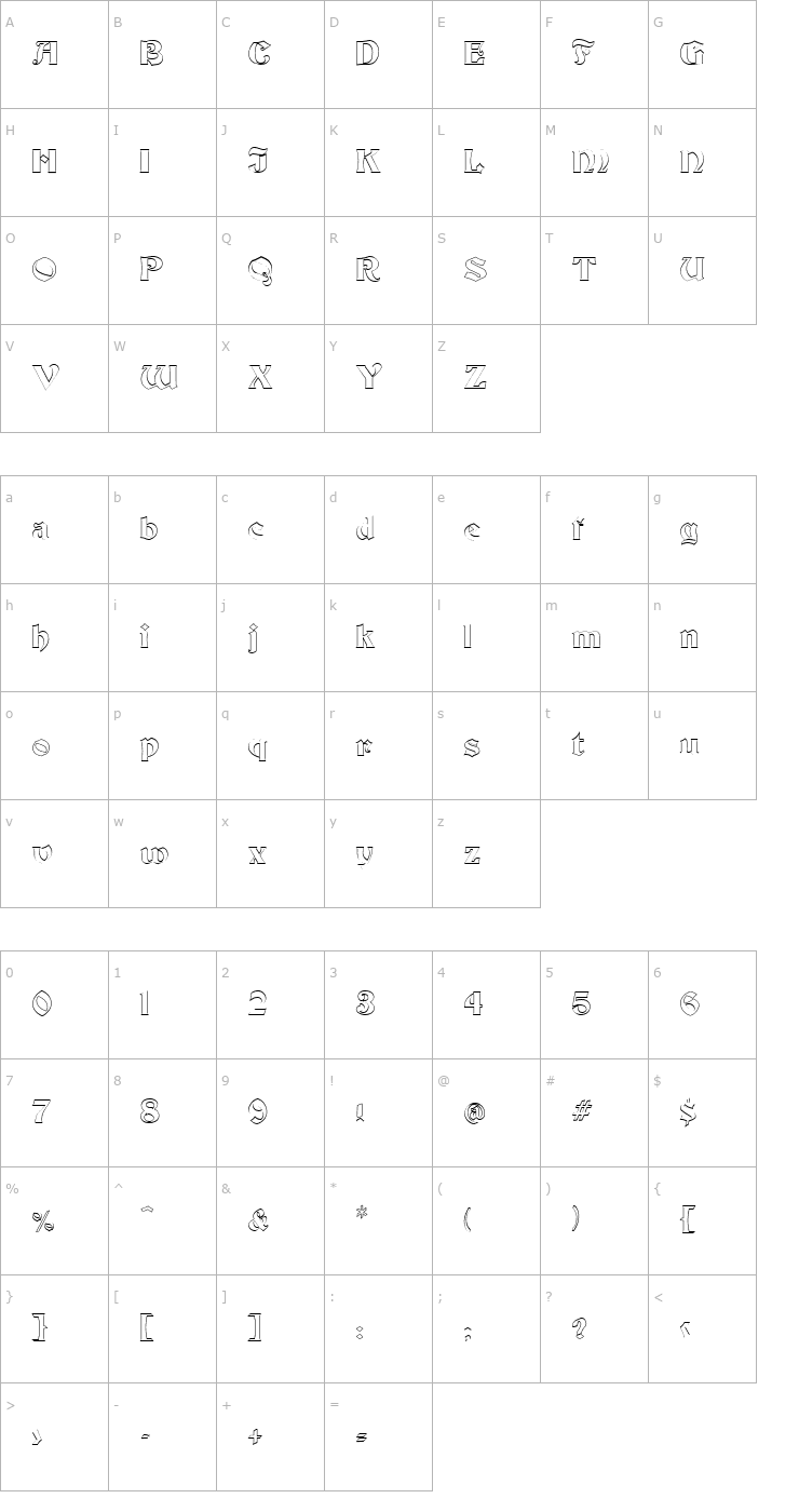 Character Map FZ JAZZY 19 HOLLOW Font