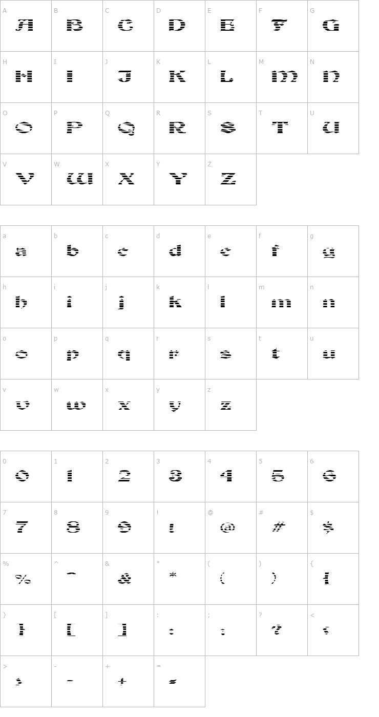 Character Map FZ JAZZY 19 STRIPED EX Font