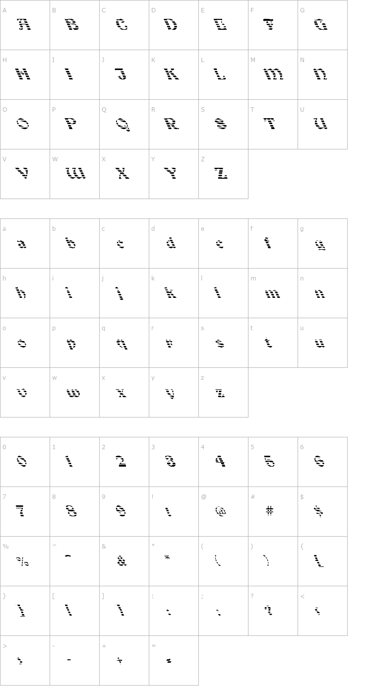 Character Map FZ JAZZY 19 STRIPED LEFTY Font